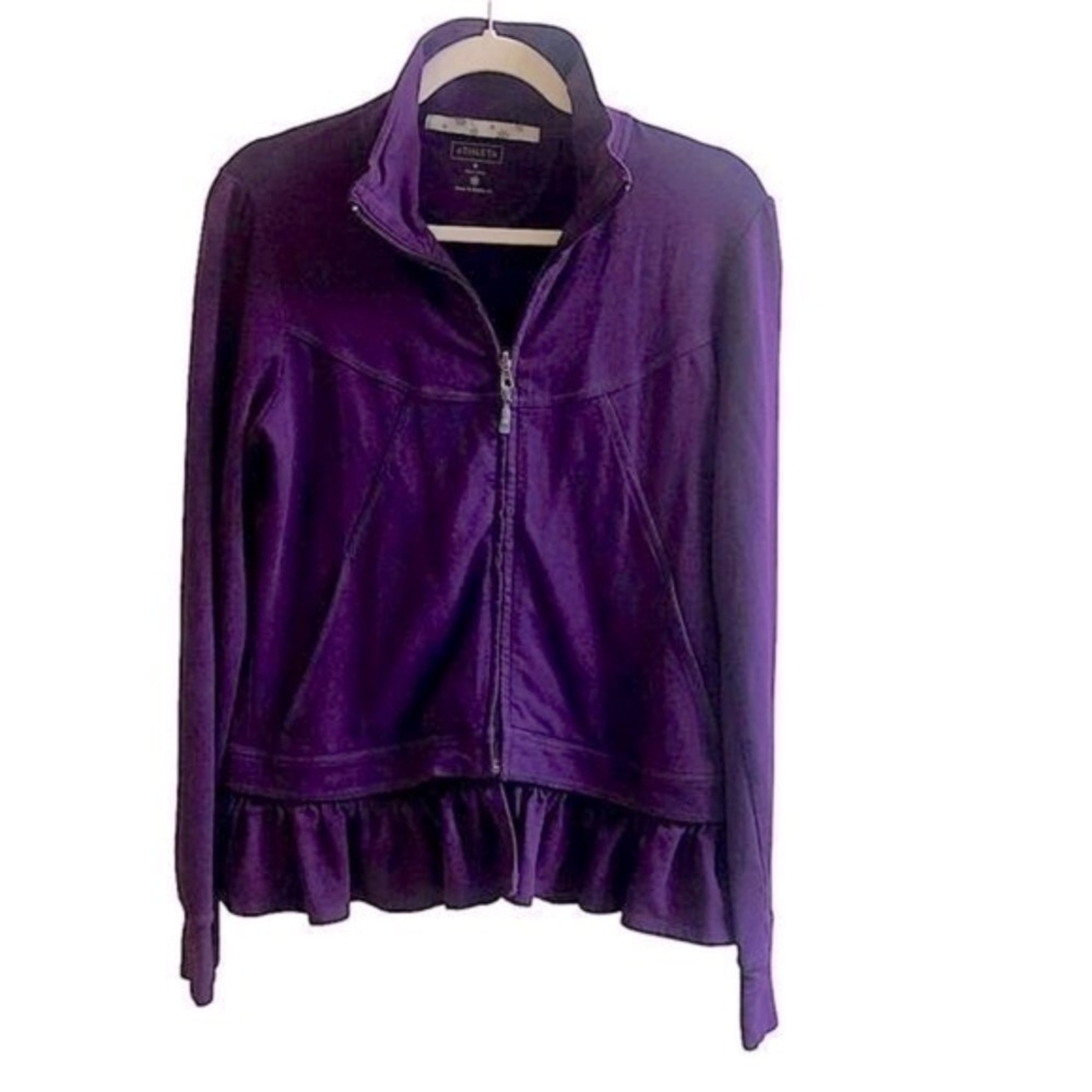 Athleta Full Zip Detachable Peplum Hem Purple Sweatshirt Size Medium - Picture 2 of 8